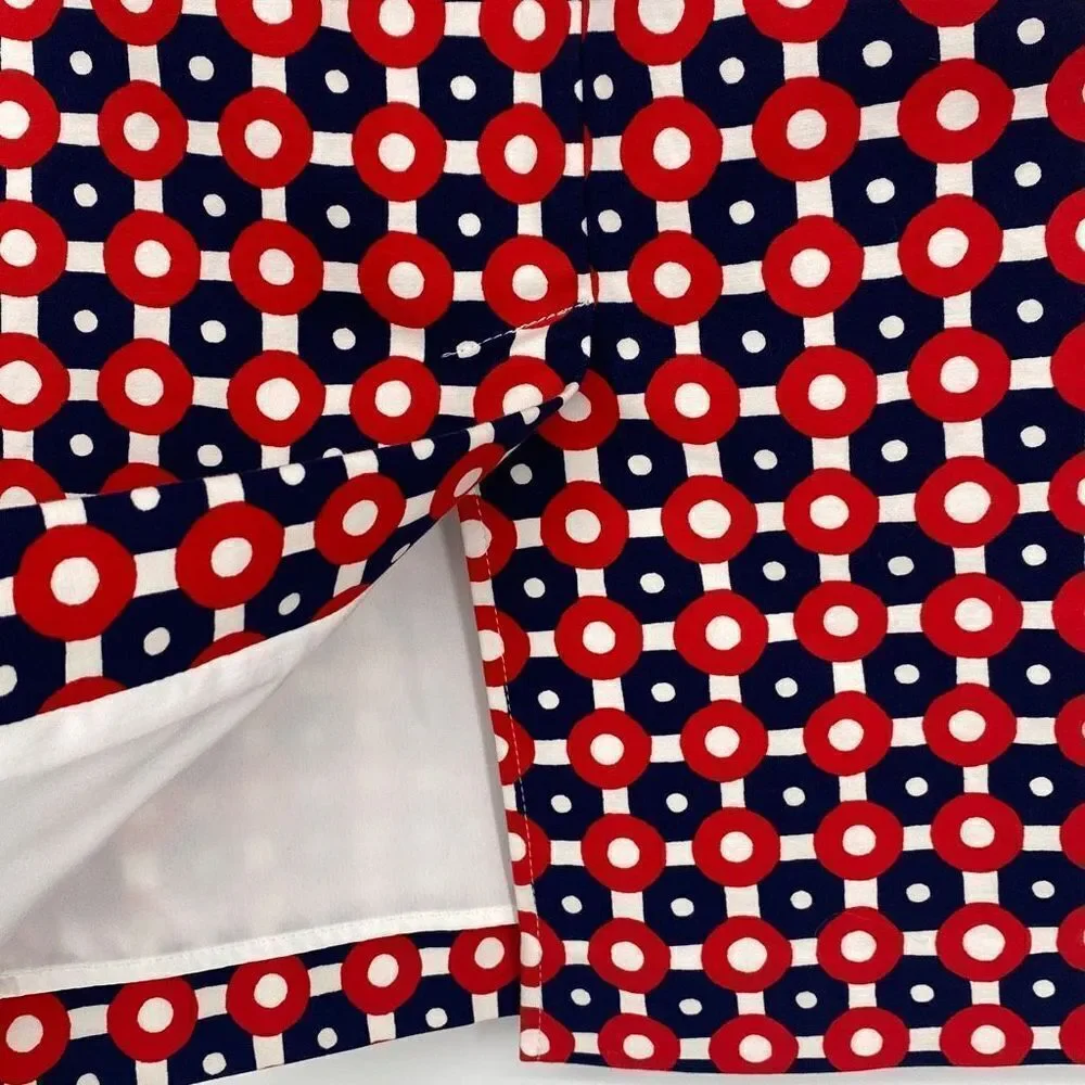 NWOT Boden Richmond MIDI Pencil Skirt Cotton Printed Navy Red White‎ Size 4 Long
